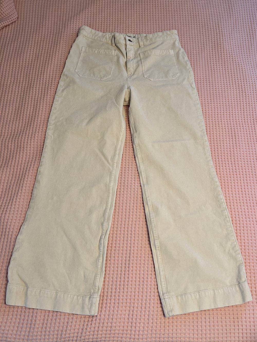 Faherty Terry Patch Pocket Corduroy Pant Cream Wide-Leg